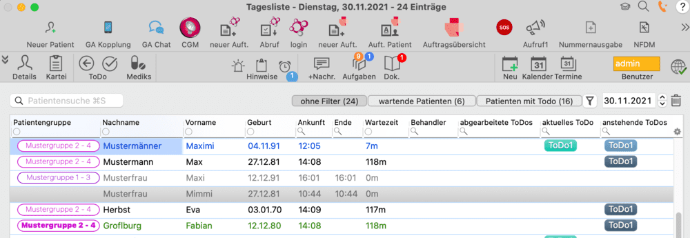 tomedo handbuch Gruppenbehandlung Tagesliste 1