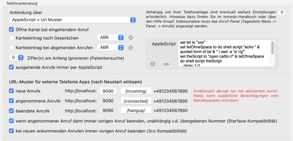 tomedo handbuch anruf panel applescript urlmuster oesterreich