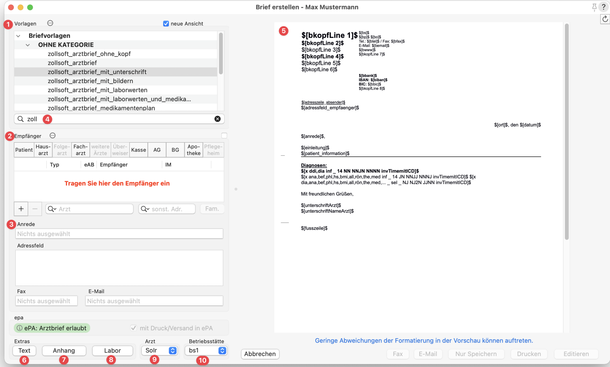 tomedo handbuch briefschreibung brief erstellen dialog 5 1 1