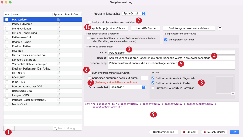 tomedo handbuch einbindung applescript skriptverwaltung oesterreich