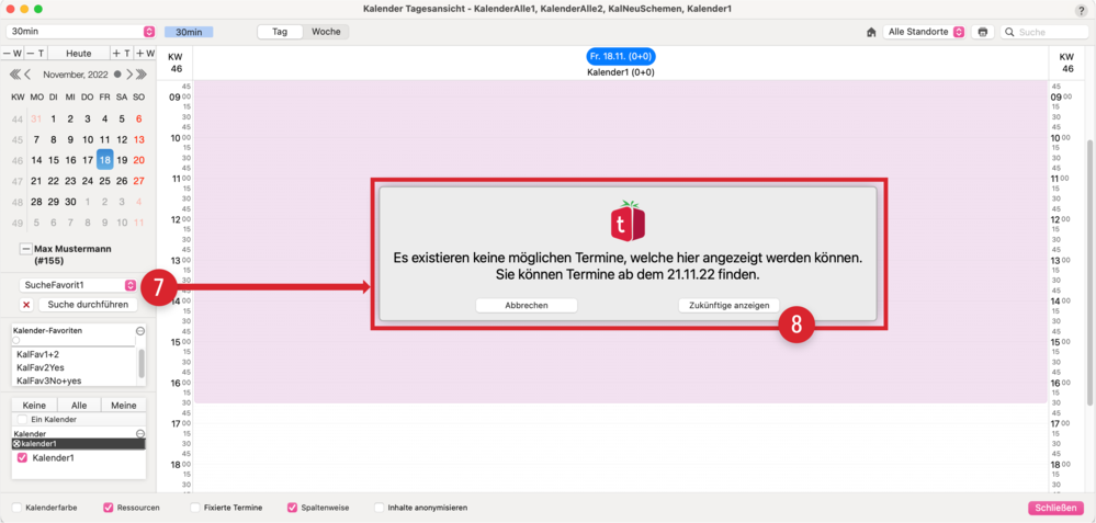 tomedo handbuch kalender neue kalenderansicht keine freien termine und abbrechen