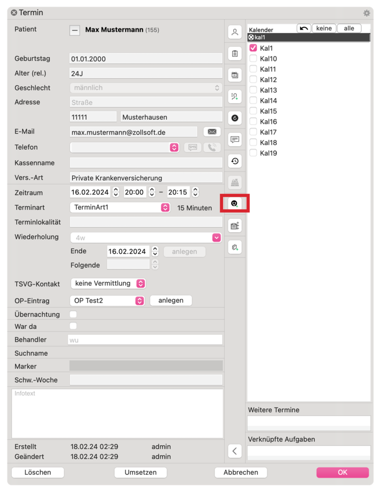 tomedo handbuch kalender termindetails popover offline zu online