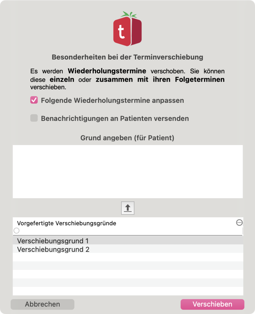 tomedo handbuch kalender termine wiederholung verschiebedialog mit folgeterminen
