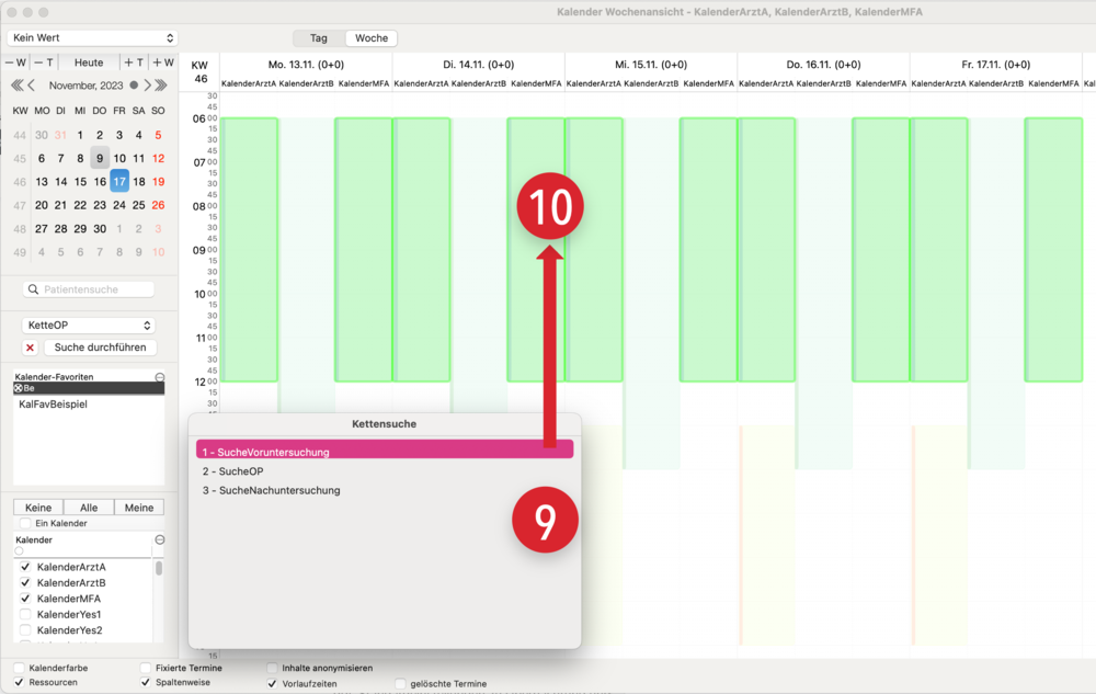 tomedo handbuch kalender visuelle kettensuche popover