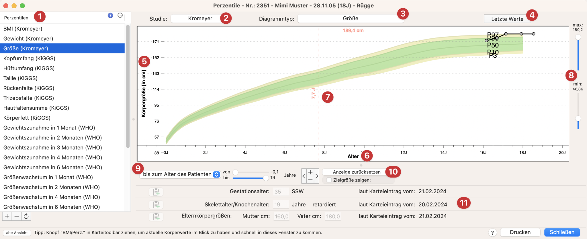 tomedo handbuch karteieintraege bmi perzentile neue ansicht uebersicht