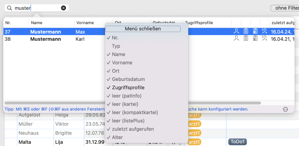 tomedo handbuch oesterreich arbeitsplatzeinstellungen patientenzugriff patientensuche