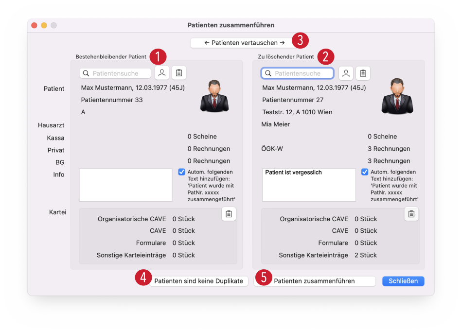 tomedo handbuch patientendetails duplikat kein zusammenfuehren oesterreich