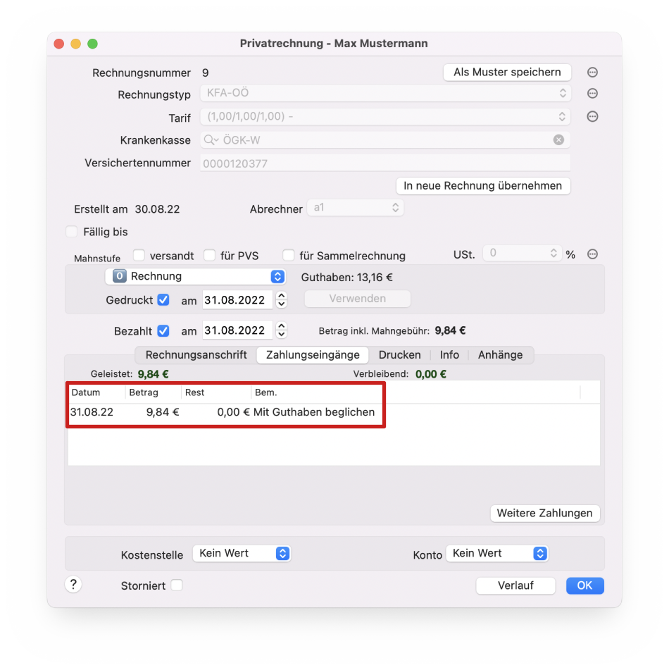 tomedo handbuch patientendetails guthaben rechnung beglichen oesterreich