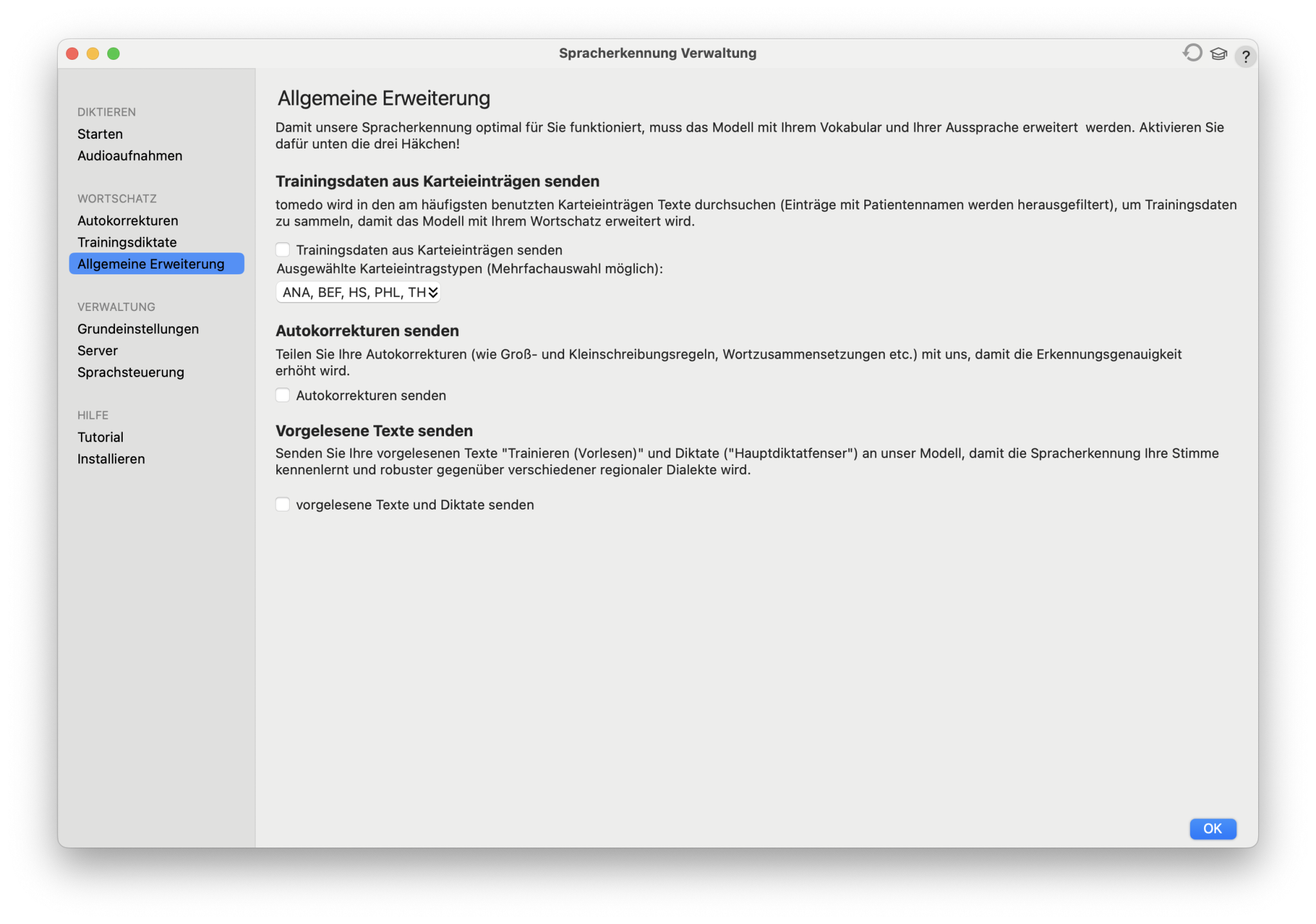tomedo handbuch spracherkennung daten teilen