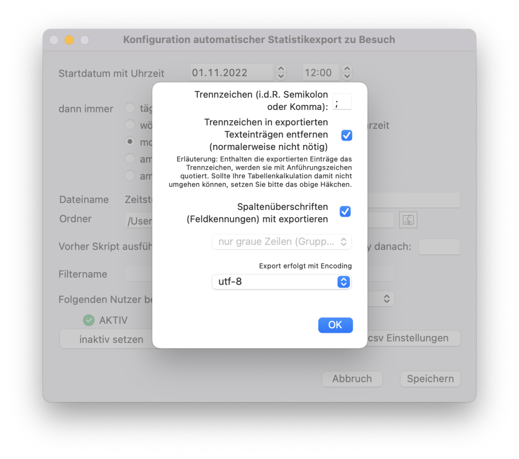 tomedo handbuch statistiken automatischer statistikexport anlegen konfiguration csv einstellungen oesterreich