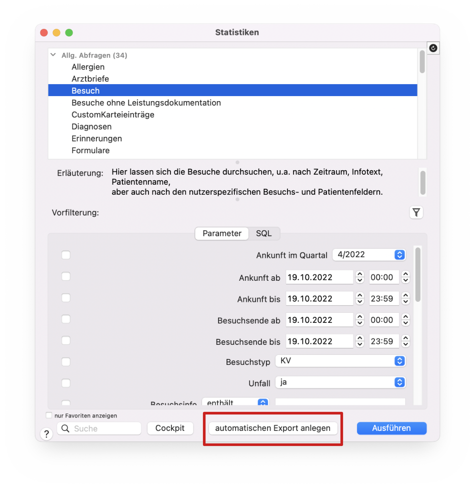 tomedo handbuch statistiken automatischer statistikexport ohne filter anlegen oesterreich