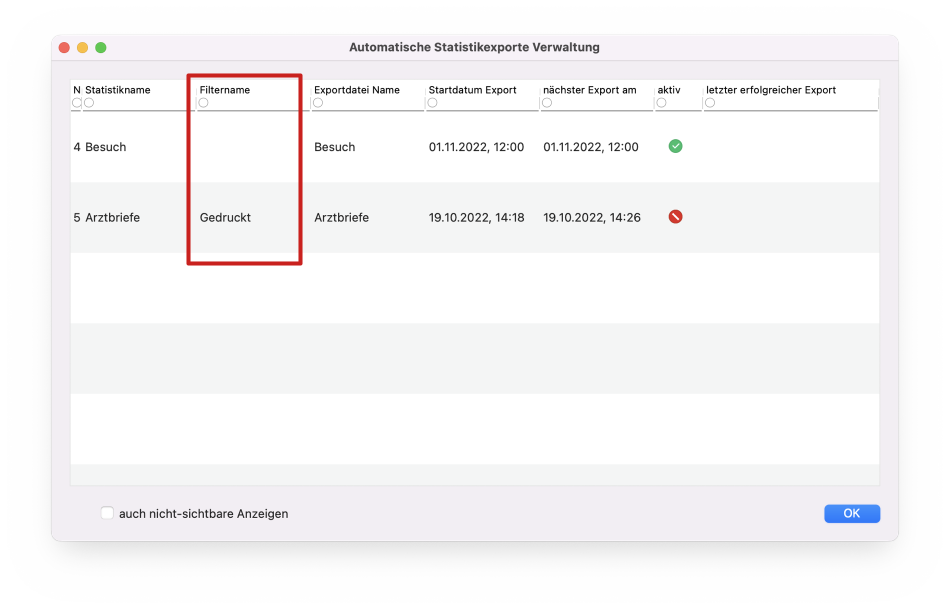 tomedo handbuch statistiken automatischer statistikexport verwaltung mit vorfilter oesterreich