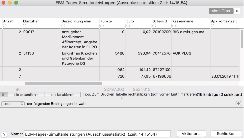 tomedo handbuch statistiken ergebnisliste