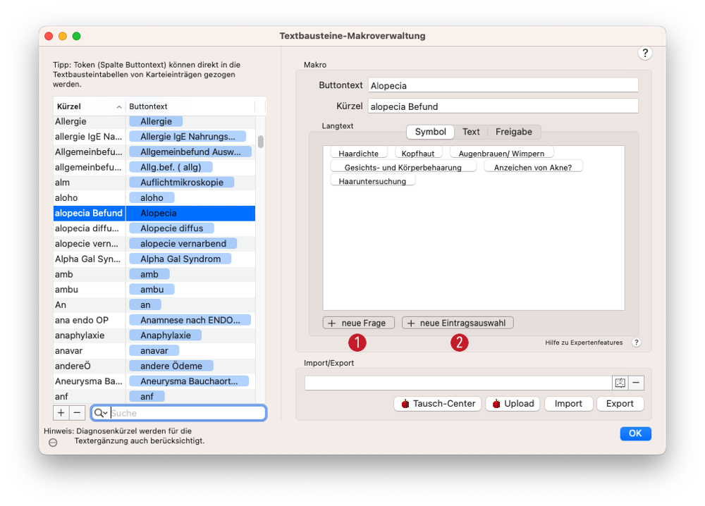 tomedo handbuch textbaustein makroverwaltung neu