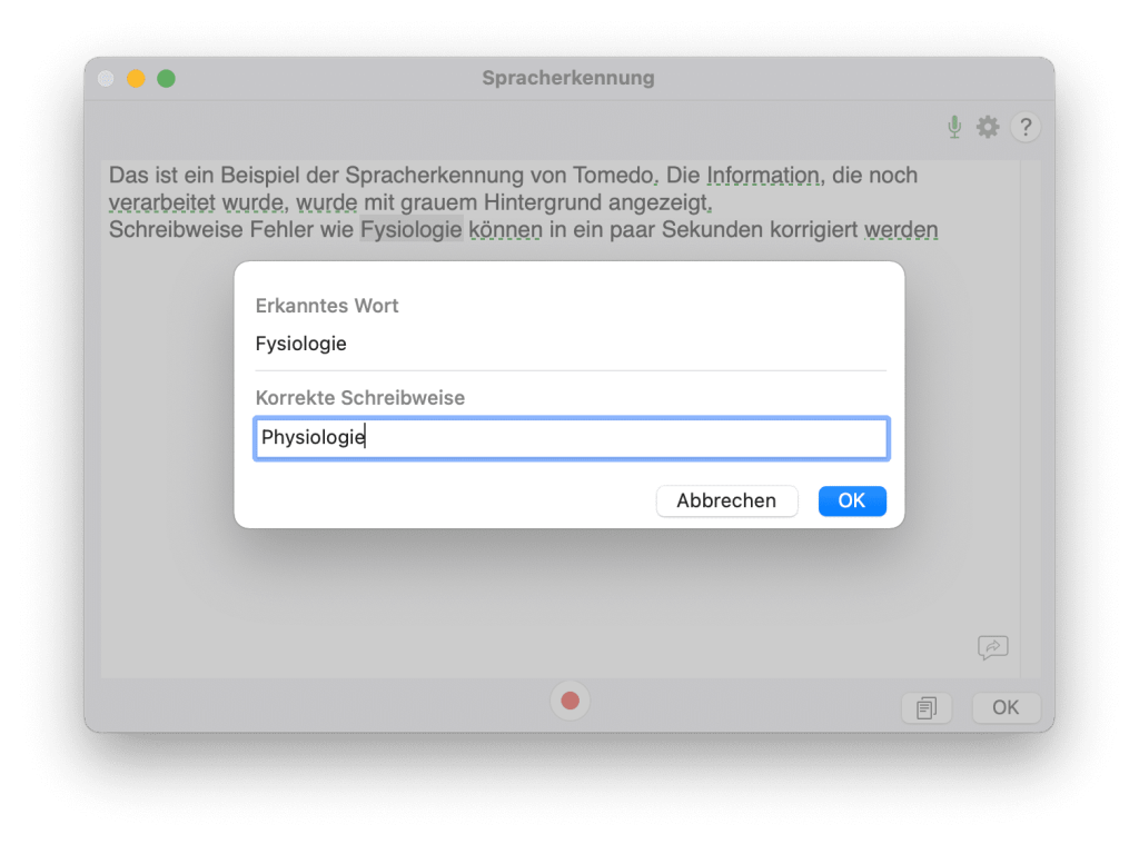 tomedo handbuch Spracherkennung Schreibweise korrigieren 1