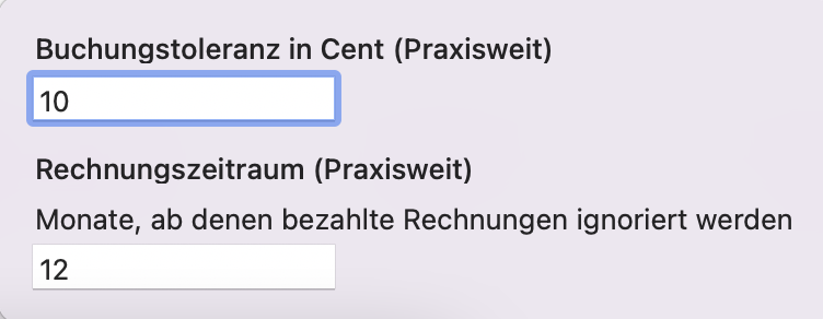 tomedo at handbuch abrechnung neue rechnungsverwaltung einlesen von buchungen zu rechnungen popover einstellungen