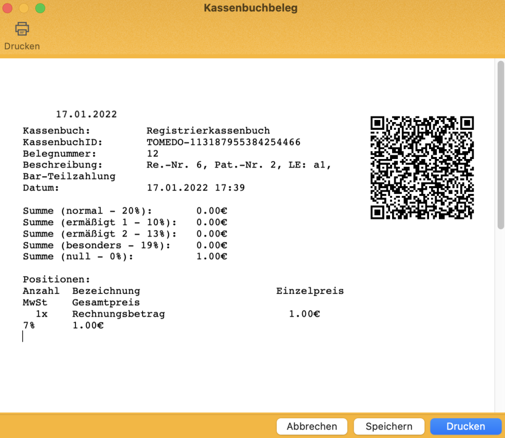 tomedo handbuch oesterreich abrechnung kassenbuch registrierkassenbuch beleg drucken