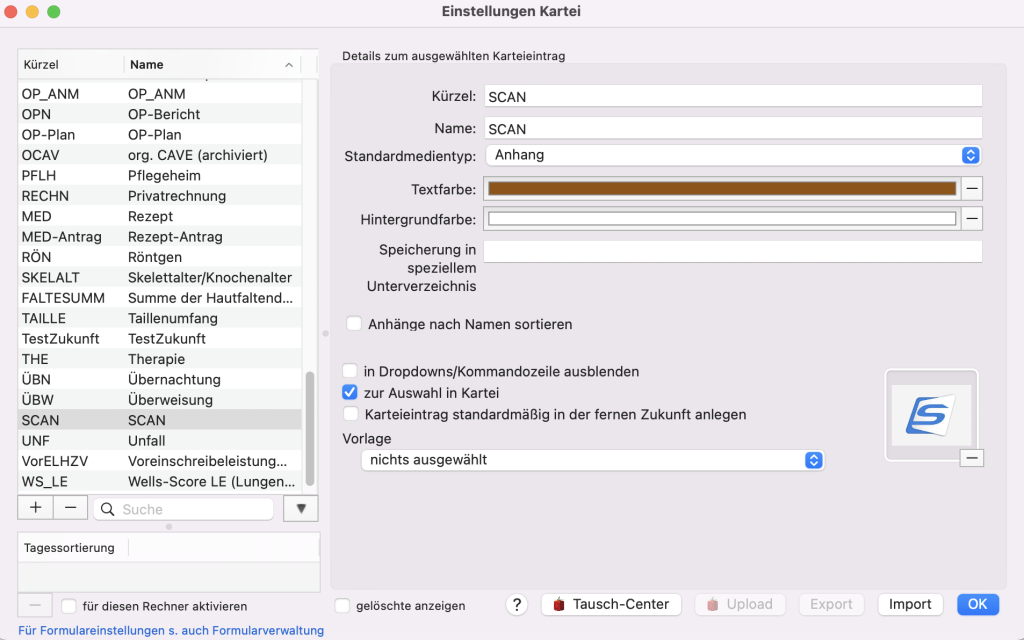 tomedo handbuch oesterreich geraeteverbindungen drucker scanner scanprofil karteieintragstyp oesterreich