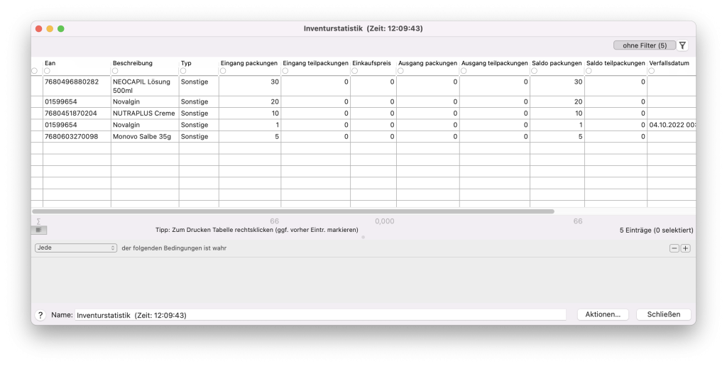 tomedo handbuch warenwirtschaft inventurstatistik datei oesterreich