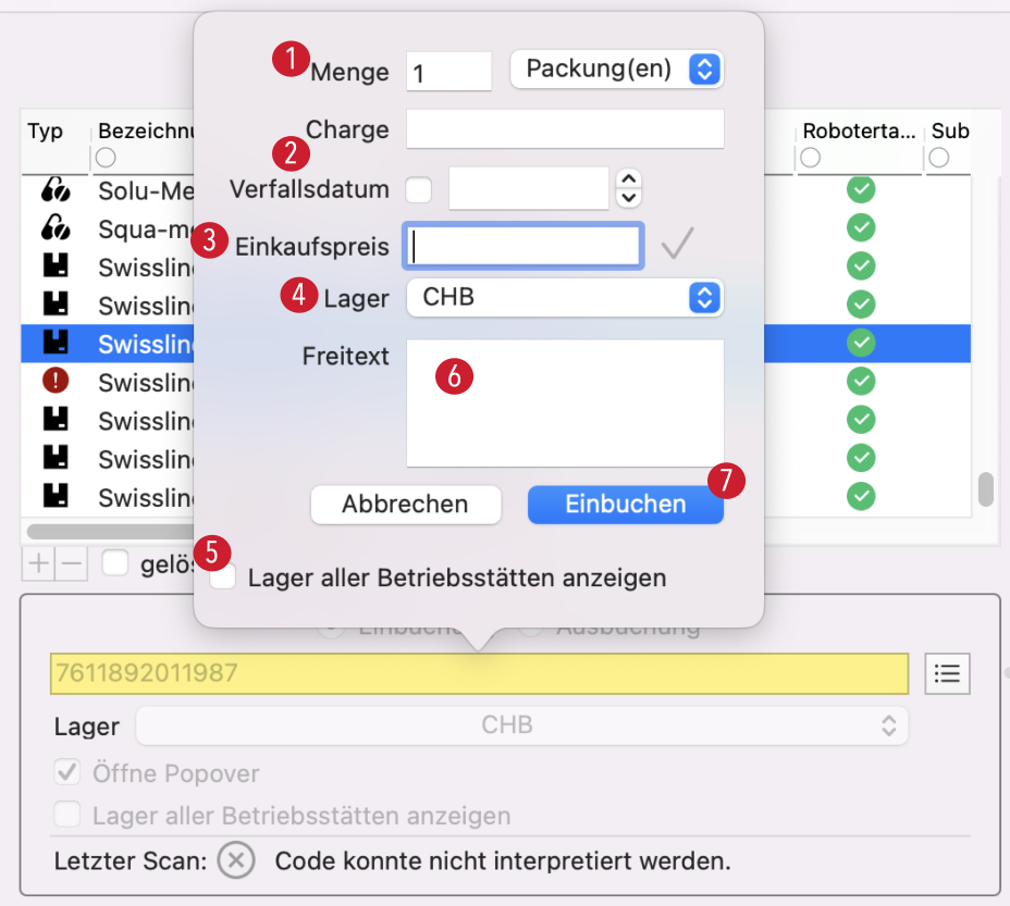 tomedo handbuch warenwirtschaft warenverwaltung barcode scannen popover schweiz