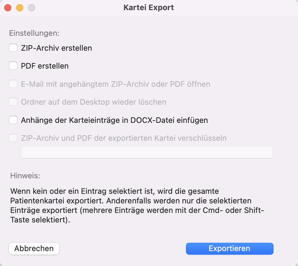 tomedo handbuch kartei karteiexport einstellungen