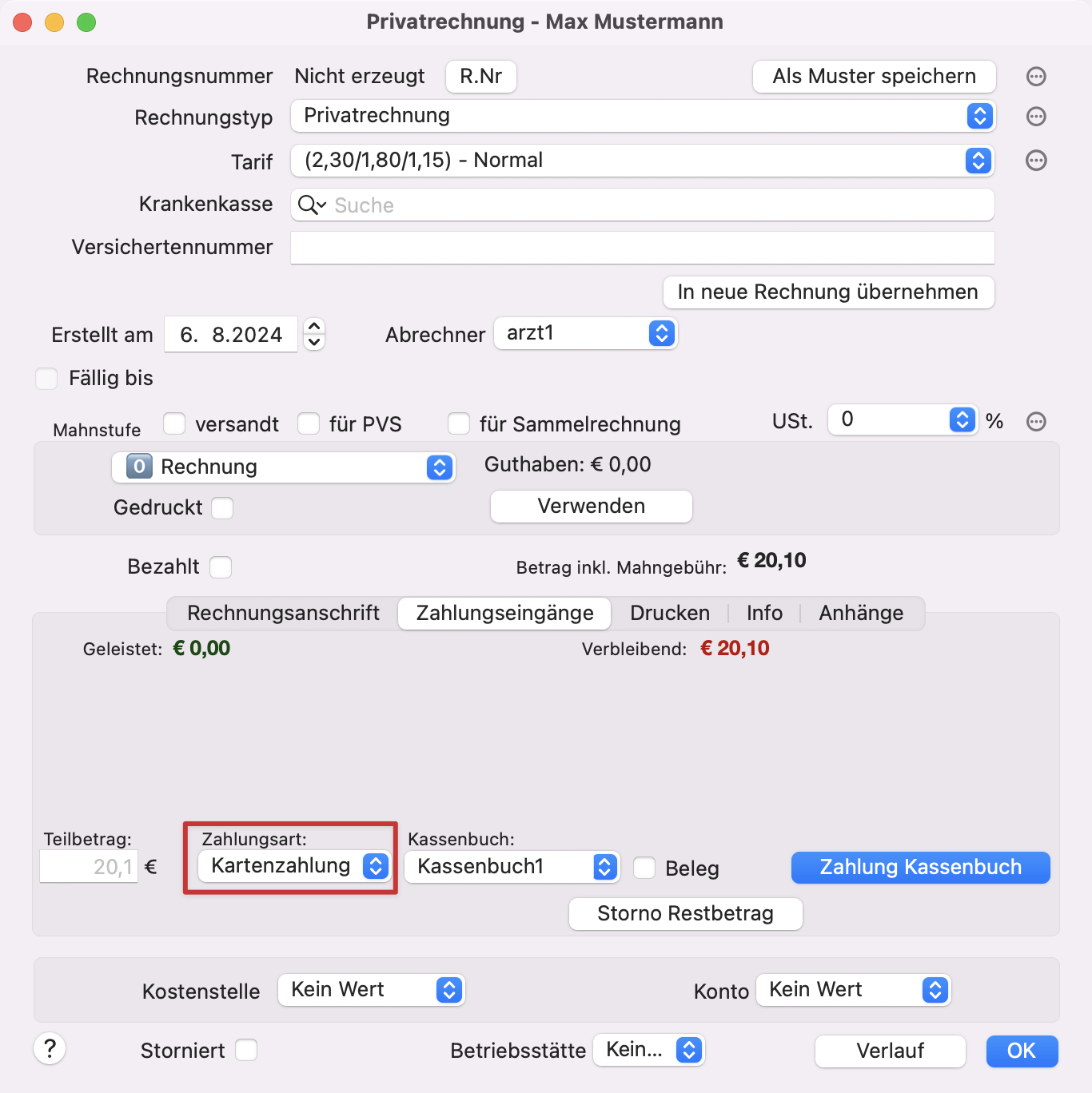 tomedo handbuch oesterreich abrechnung kartenzahlung rechnungsdetails