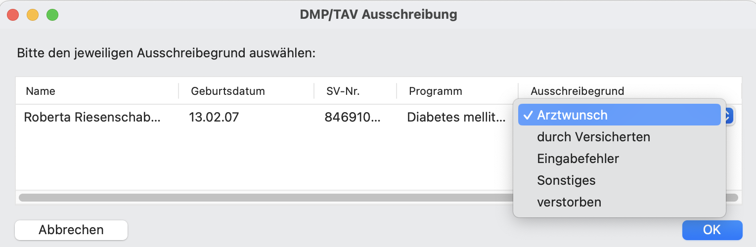DMP Ausschreibegrund